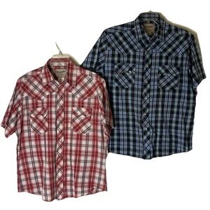 Wrangler Men's Sz L Lot Of 2 Plaid ShortSleeve Pearl Snap Western Shirts Pockets